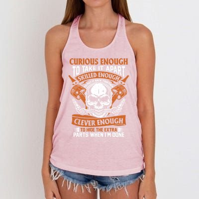 Funny Mechanic Gift Curious Skilled And Clever Car Fixing Funny Gift Women's Knotted Racerback Tank