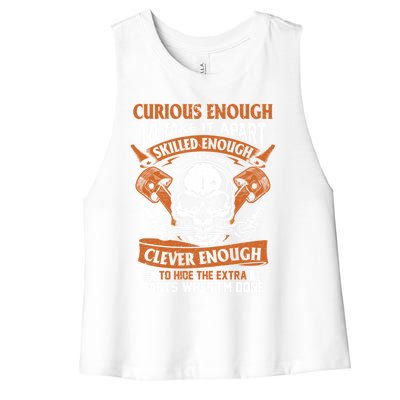 Funny Mechanic Gift Curious Skilled And Clever Car Fixing Funny Gift Women's Racerback Cropped Tank