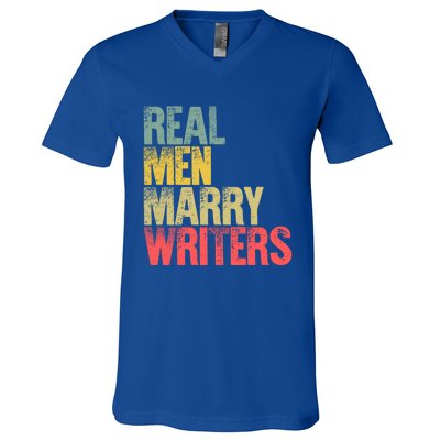 Funny Marriage Gift Real Marry Writers Groom Gift V-Neck T-Shirt