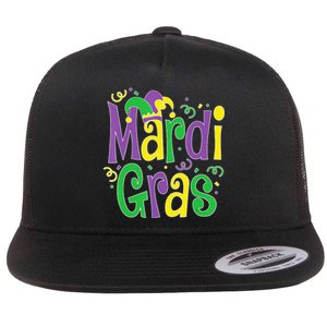 funny Mardi Gras festival Mardi Gras Party Flat Bill Trucker Hat