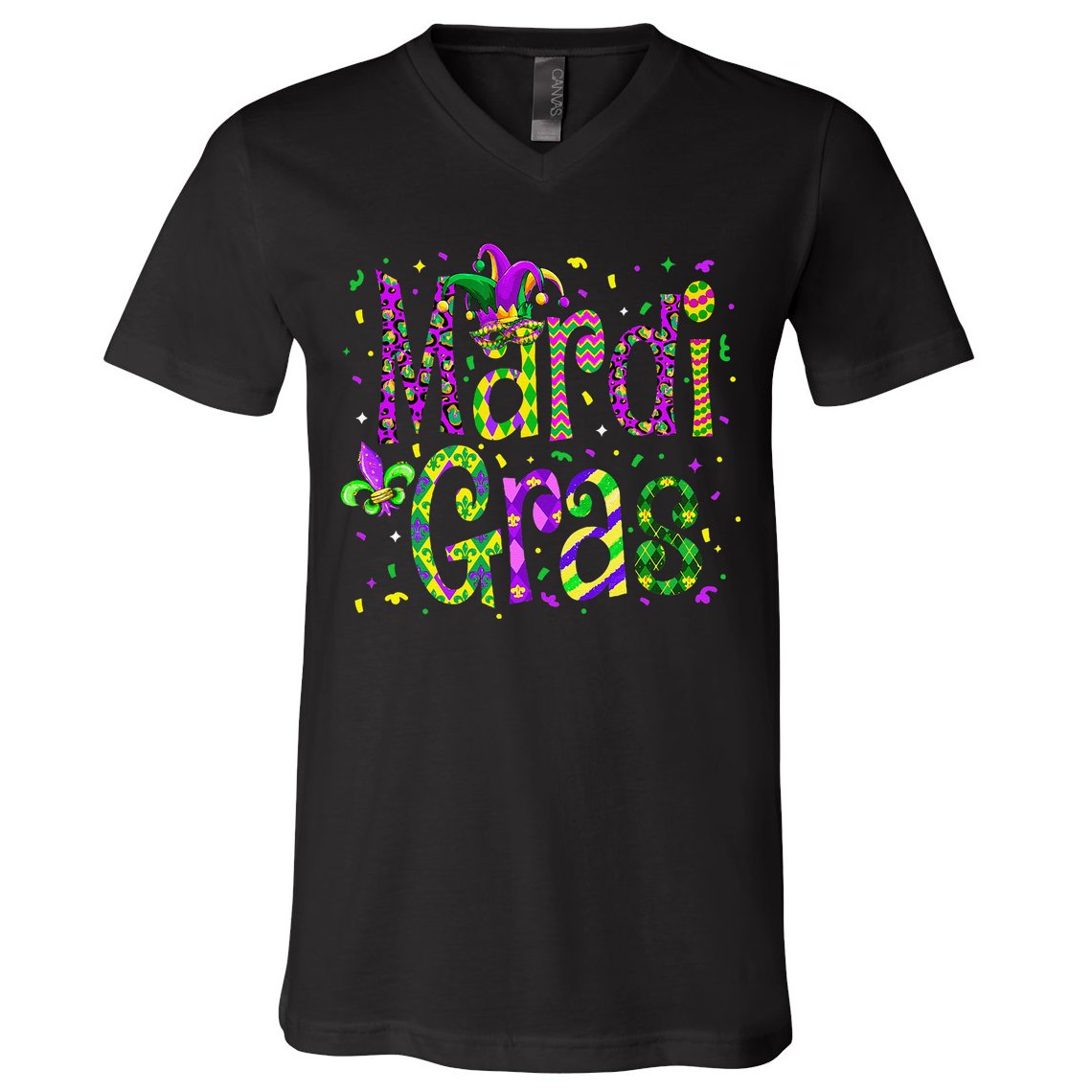Funny Mardi Gras Parade Jester Hat V-Neck T-Shirt