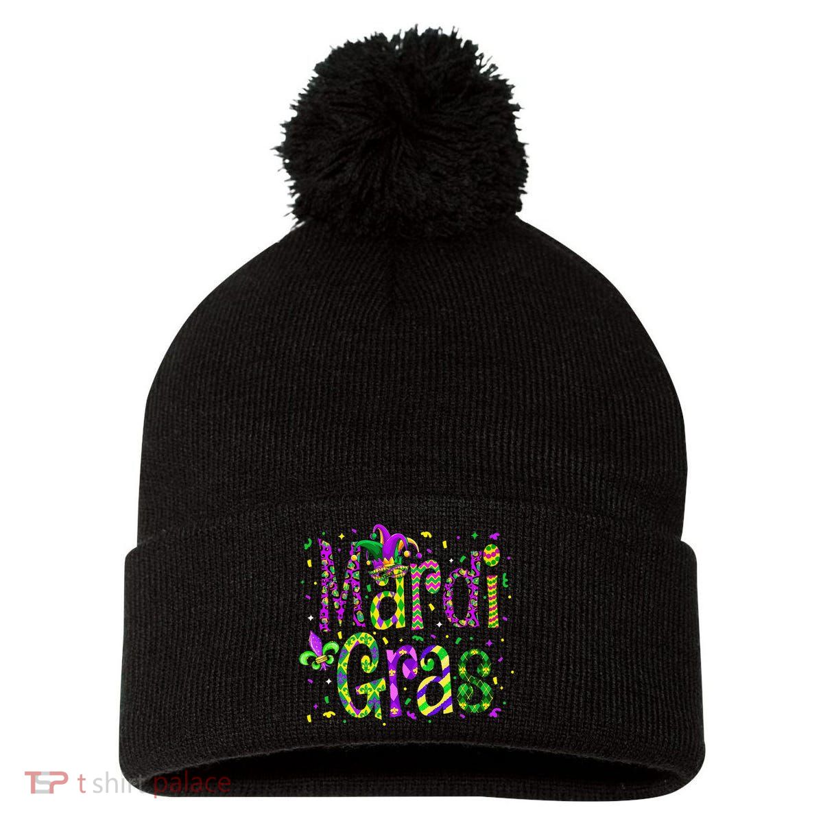 Funny Mardi Gras Parade Jester Hat Pom Pom 12in Knit Beanie