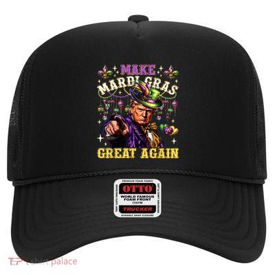 Funny Mardi Gras Donald Trump Mardi Gras American Flag High Crown Mesh Back Trucker Hat