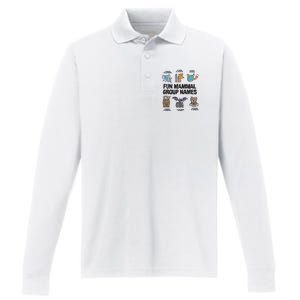 Fun Mammal Group Names Performance Long Sleeve Polo