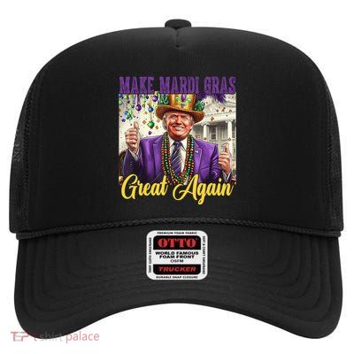 Funny Mardi Gras Donald Trump American Flag High Crown Mesh Back Trucker Hat
