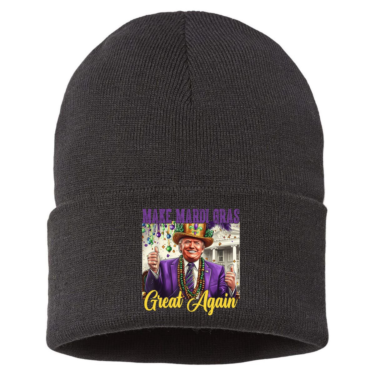 Funny Mardi Gras Donald Trump American Flag Sustainable Knit Beanie