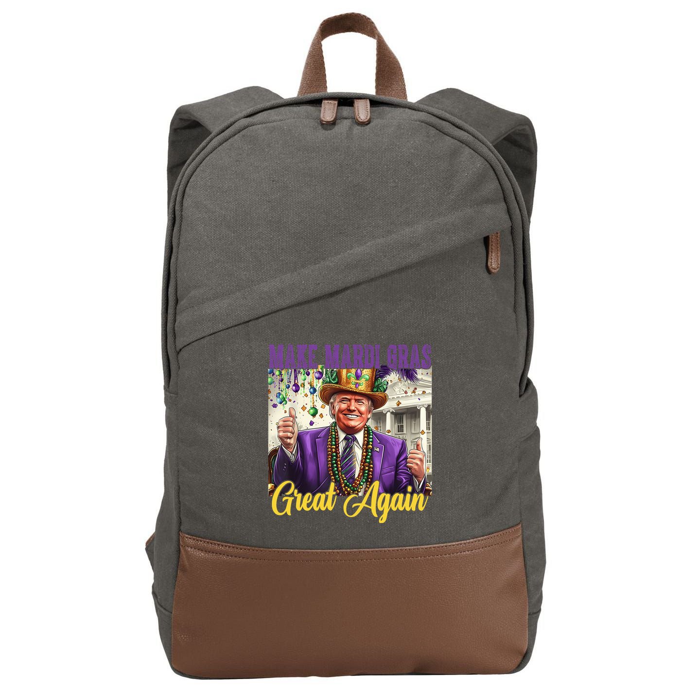 Funny Mardi Gras Donald Trump American Flag Cotton Canvas Backpack