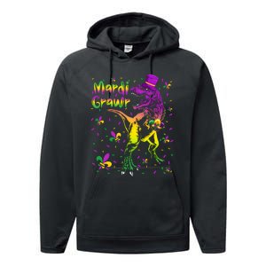 Funny Mardi Gras Festival Grawr Dinosaur Performance Fleece Hoodie