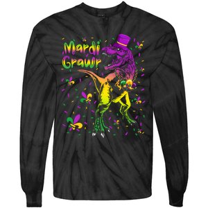 Funny Mardi Gras Festival Grawr Dinosaur Tie-Dye Long Sleeve Shirt