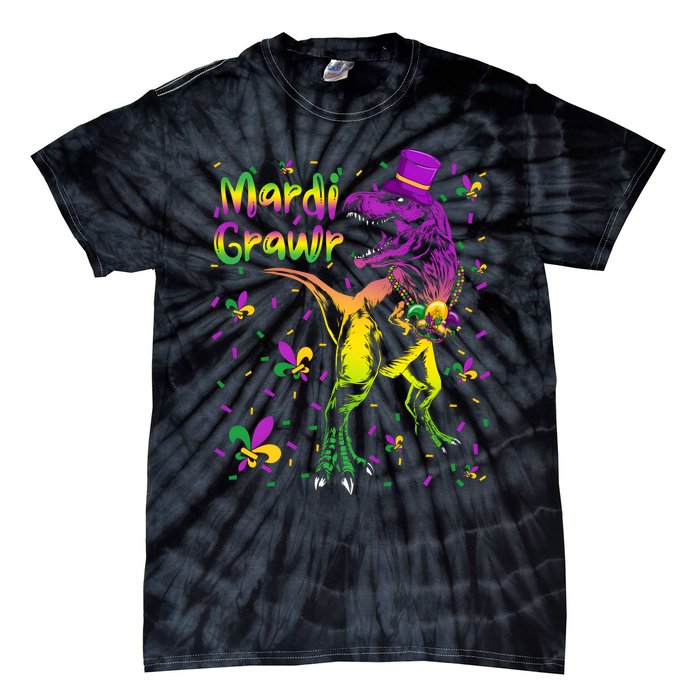 Funny Mardi Gras Festival Grawr Dinosaur Tie-Dye T-Shirt