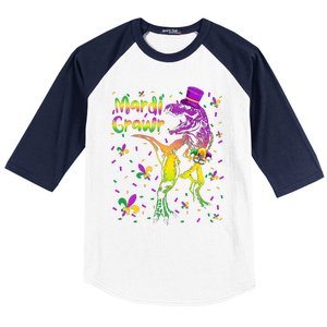 Funny Mardi Gras Festival Grawr Dinosaur Baseball Sleeve Shirt