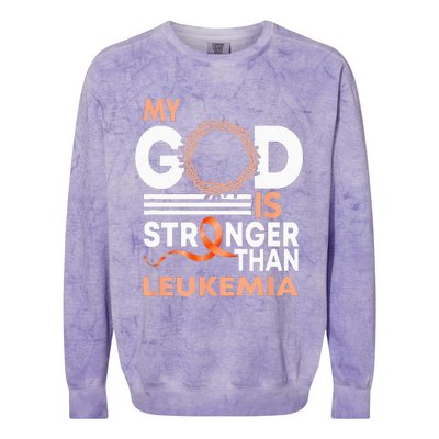 Faith My God Is Stronger Than Leukemia Awareness Ribbon Colorblast Crewneck Sweatshirt