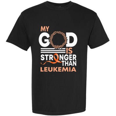 Faith My God Is Stronger Than Leukemia Awareness Ribbon Garment-Dyed Heavyweight T-Shirt