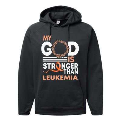 Faith My God Is Stronger Than Leukemia Awareness Ribbon Performance Fleece Hoodie