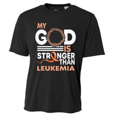 Faith My God Is Stronger Than Leukemia Awareness Ribbon Cooling Performance Crew T-Shirt