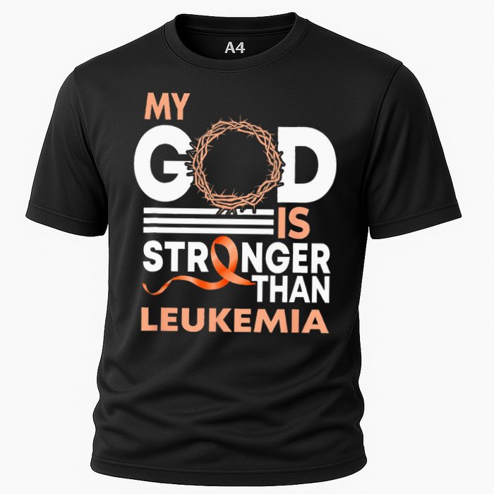 Faith My God Is Stronger Than Leukemia Awareness Ribbon Cooling Performance Crew T-Shirt