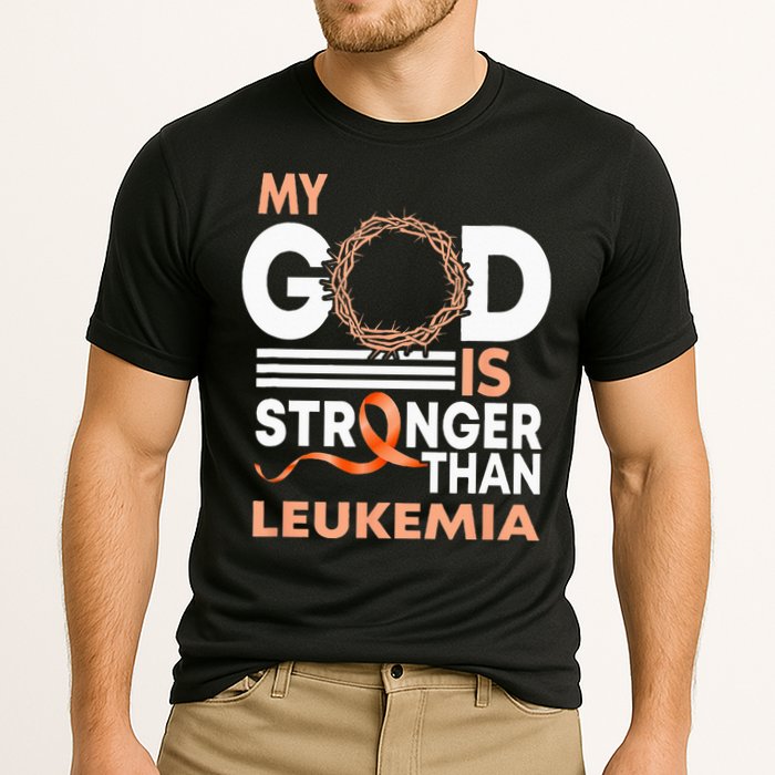Faith My God Is Stronger Than Leukemia Awareness Ribbon Cooling Performance Crew T-Shirt