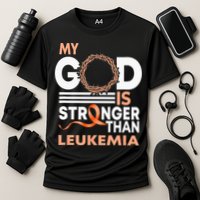 Faith My God Is Stronger Than Leukemia Awareness Ribbon Cooling Performance Crew T-Shirt