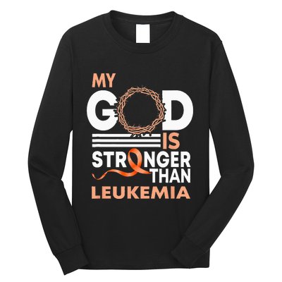 Faith My God Is Stronger Than Leukemia Awareness Ribbon Long Sleeve Shirt