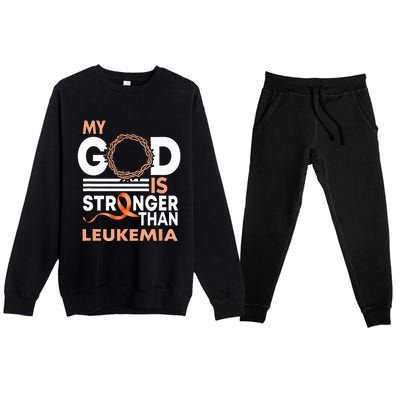 Faith My God Is Stronger Than Leukemia Awareness Ribbon Premium Crewneck Sweatsuit Set