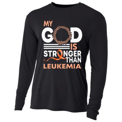 Faith My God Is Stronger Than Leukemia Awareness Ribbon Cooling Performance Long Sleeve Crew