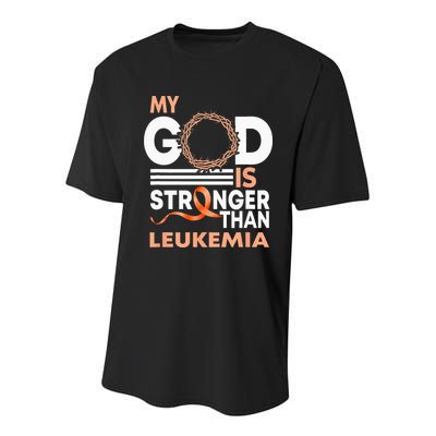 Faith My God Is Stronger Than Leukemia Awareness Ribbon Youth Performance Sprint T-Shirt