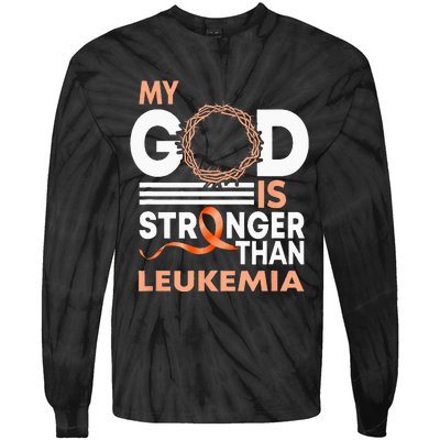 Faith My God Is Stronger Than Leukemia Awareness Ribbon Tie-Dye Long Sleeve Shirt