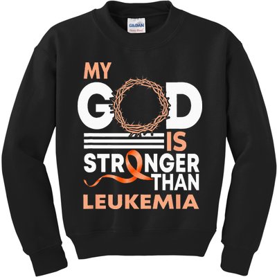 Faith My God Is Stronger Than Leukemia Awareness Ribbon Kids Sweatshirt