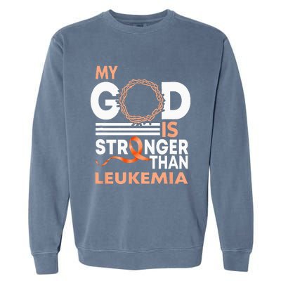 Faith My God Is Stronger Than Leukemia Awareness Ribbon Garment-Dyed Sweatshirt