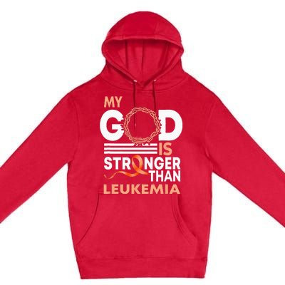 Faith My God Is Stronger Than Leukemia Awareness Ribbon Premium Pullover Hoodie