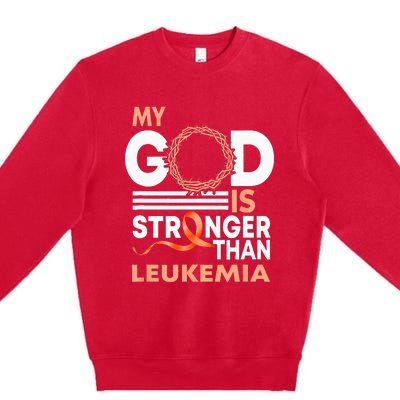 Faith My God Is Stronger Than Leukemia Awareness Ribbon Premium Crewneck Sweatshirt