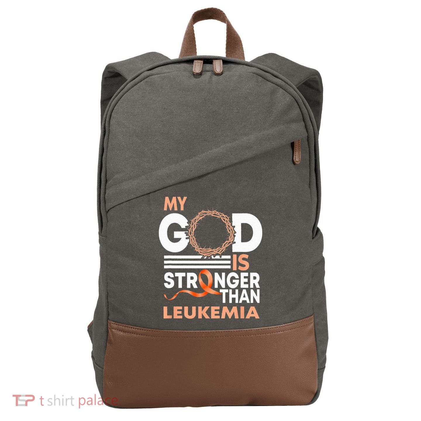 Faith My God Is Stronger Than Leukemia Awareness Ribbon Cotton Canvas Backpack