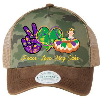 Funny Mardi Gras Peace Love King Cake Legacy Tie Dye Trucker Hat