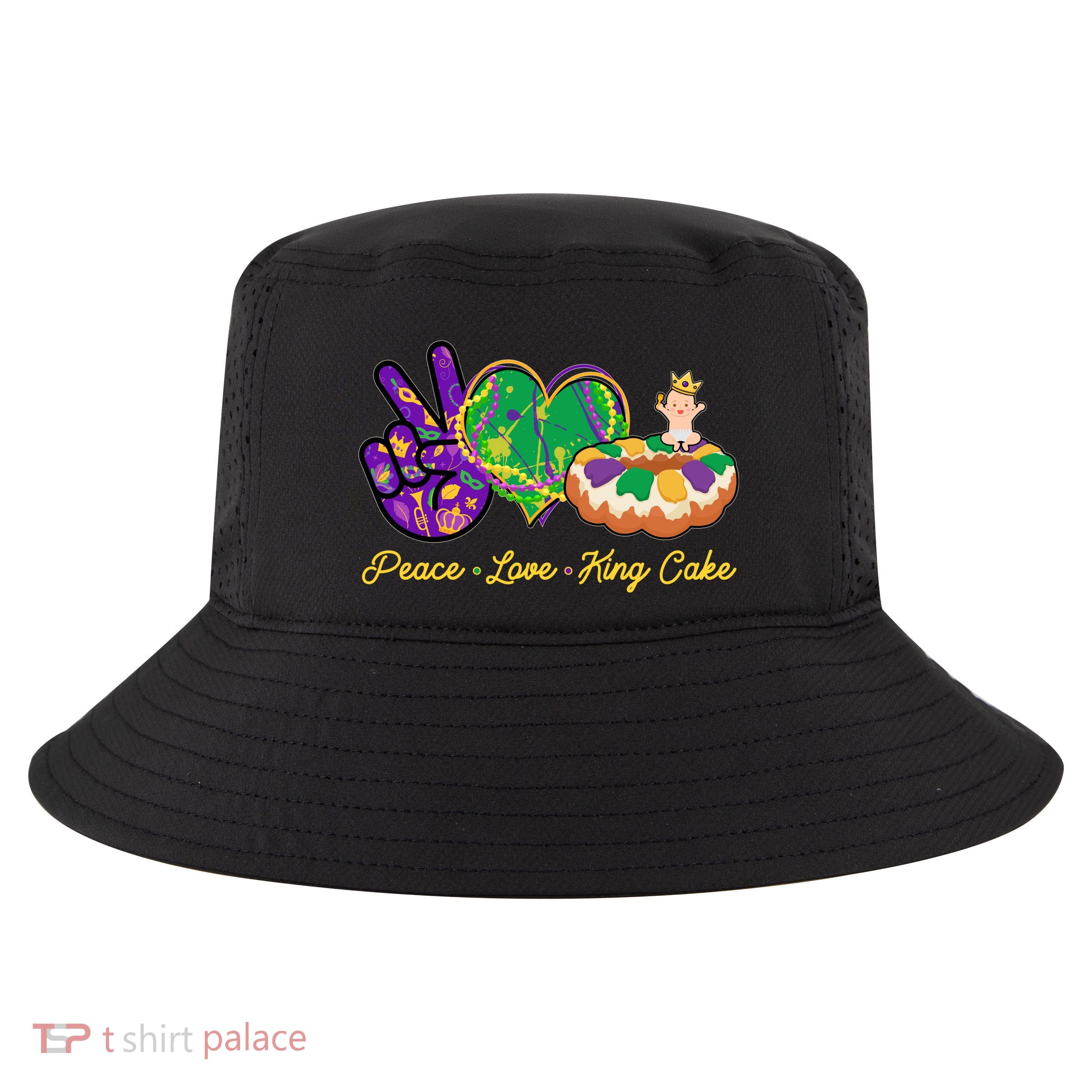 Funny Mardi Gras Peace Love King Cake Cool Comfort Performance Bucket Hat