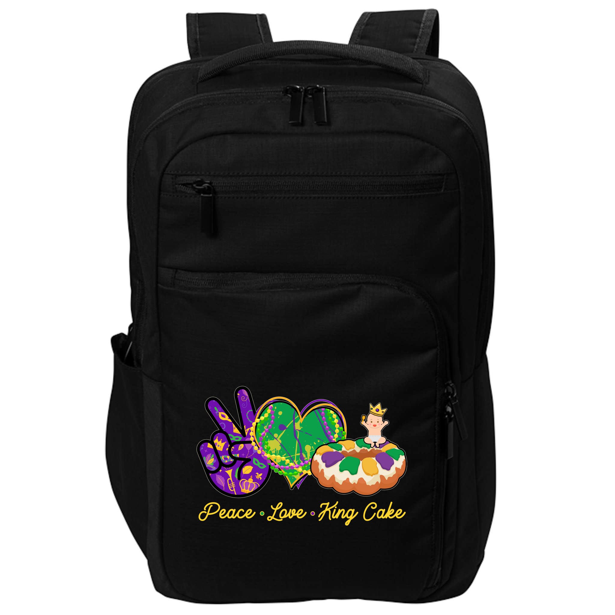 Funny Mardi Gras Peace Love King Cake Impact Tech Backpack