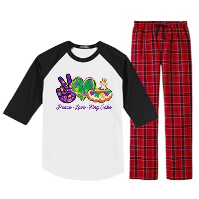 Funny Mardi Gras Peace Love King Cake Raglan Sleeve Pajama Set