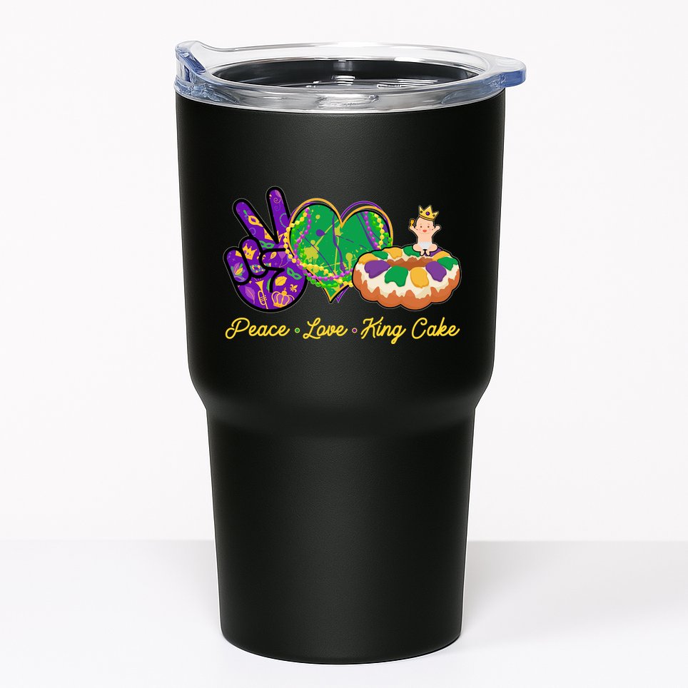 Funny Mardi Gras Peace Love King Cake Tumbler