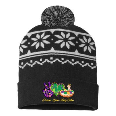 Funny Mardi Gras Peace Love King Cake USA-Made Snowflake Beanie