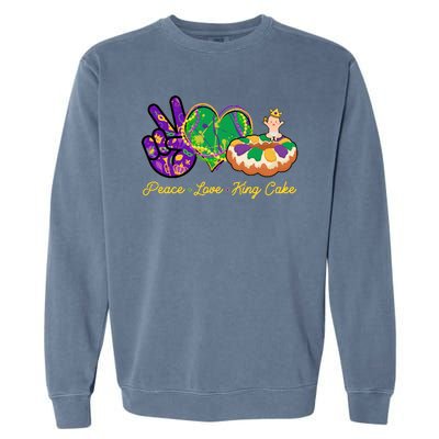 Funny Mardi Gras Peace Love King Cake Garment-Dyed Sweatshirt