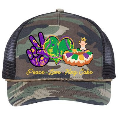 Funny Mardi Gras Peace Love King Cake Retro Rope Trucker Hat Cap