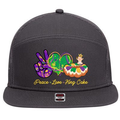 Funny Mardi Gras Peace Love King Cake 7 Panel Mesh Trucker Snapback Hat