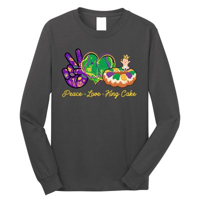 Funny Mardi Gras Peace Love King Cake Long Sleeve Shirt