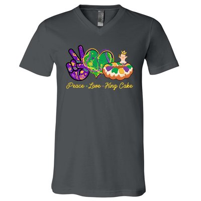 Funny Mardi Gras Peace Love King Cake V-Neck T-Shirt