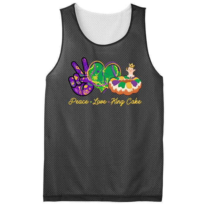 Funny Mardi Gras Peace Love King Cake Mesh Reversible Basketball Jersey Tank