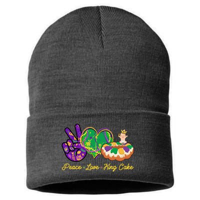 Funny Mardi Gras Peace Love King Cake Sustainable Knit Beanie