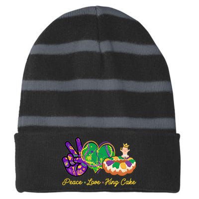 Funny Mardi Gras Peace Love King Cake Striped Beanie with Solid Band