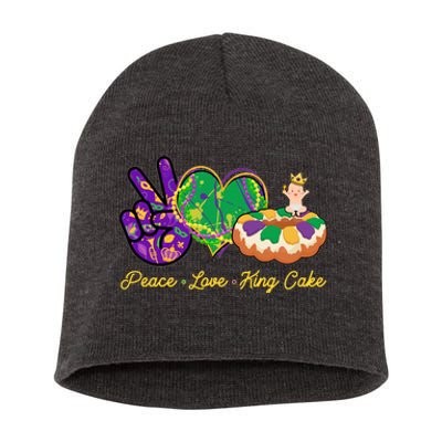 Funny Mardi Gras Peace Love King Cake Short Acrylic Beanie