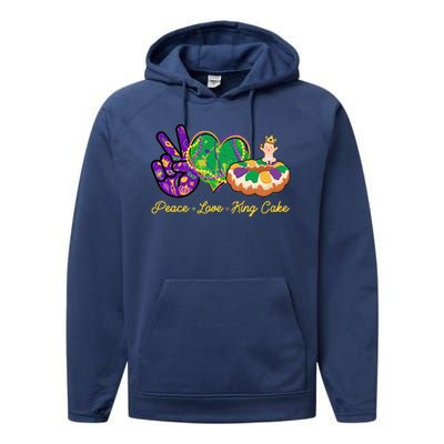 Funny Mardi Gras Peace Love King Cake Performance Fleece Hoodie