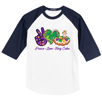 Funny Mardi Gras Peace Love King Cake Baseball Sleeve Shirt