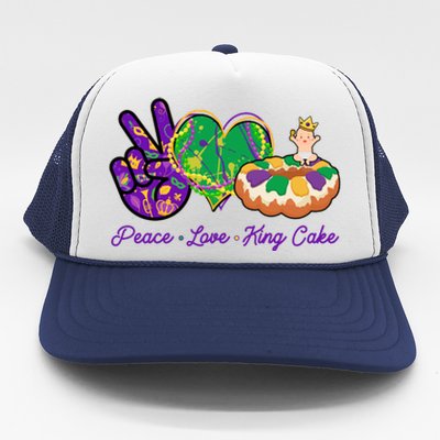 Funny Mardi Gras Peace Love King Cake Trucker Hat